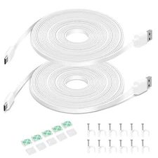 2 Pack 20 FT Flat Power Extension Cable, Charging Power Cord for Security Camera