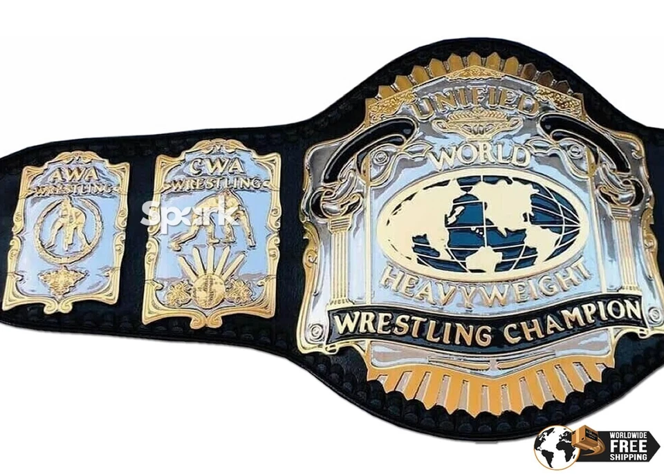 Cinturón de título de peso pesado unificado AWA WCCW WCA WFA 4 mm réplica de zinc tamaño adulto NUEVO Foto 2 de 4