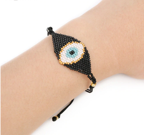 Big Evil Eye Bracelet Black MIYUKI Seed 