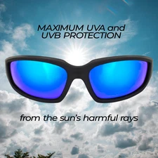 Global Vision Kickback Motorcycle Riding Sunglasses Black Frame w/ Gtech Blue