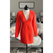 LBV DRESS Size 0 Orange Long Sleeve V NECK WITH SHOULDER PADS