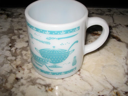 Hazel Atlas Vintage Turquoise Coffee Cup Kitchen Aid Series Aqua Blue MCM