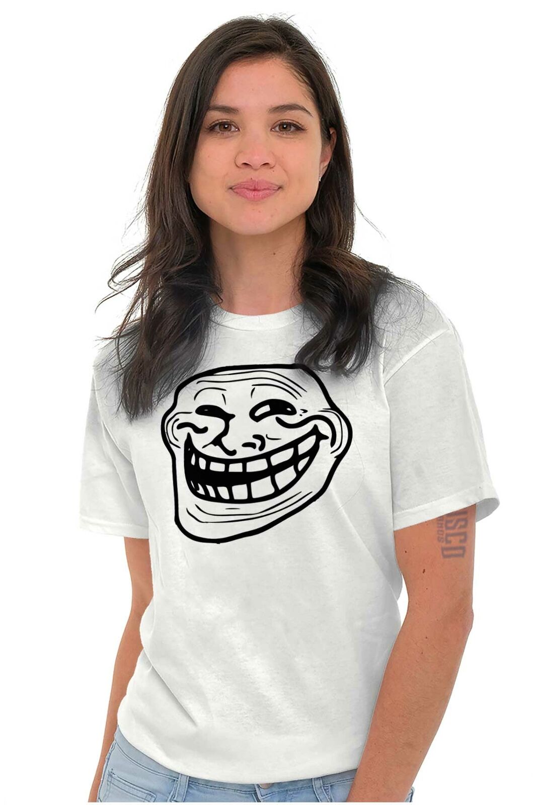 Troll Face Smiley Internet Funny Meme Gift Womens or Mens Crewneck