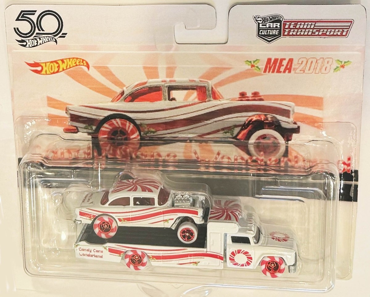 55 Chevy Bel Air Gasser Custom Hot Wheels Transport Candy Cane MEA