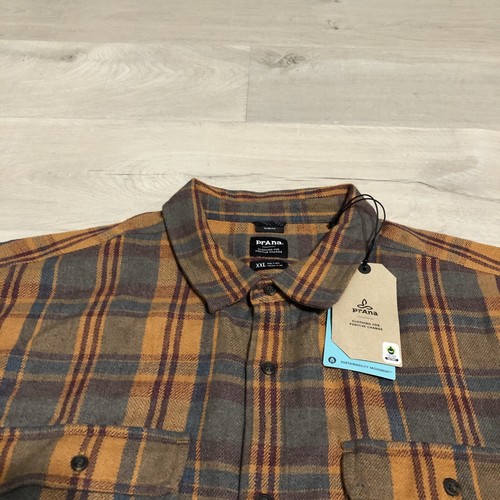 Camisa Prana Para Hombres XXL 2XL Calce Ajustado Westbrook Franela Marrón Cuadros Gorpcore - Imagen 5 de 7