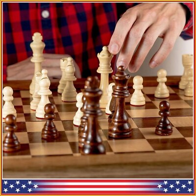 Large Wooden Chess Board Set 17'' for Adults and Kids Includes Extra Queen Pieces