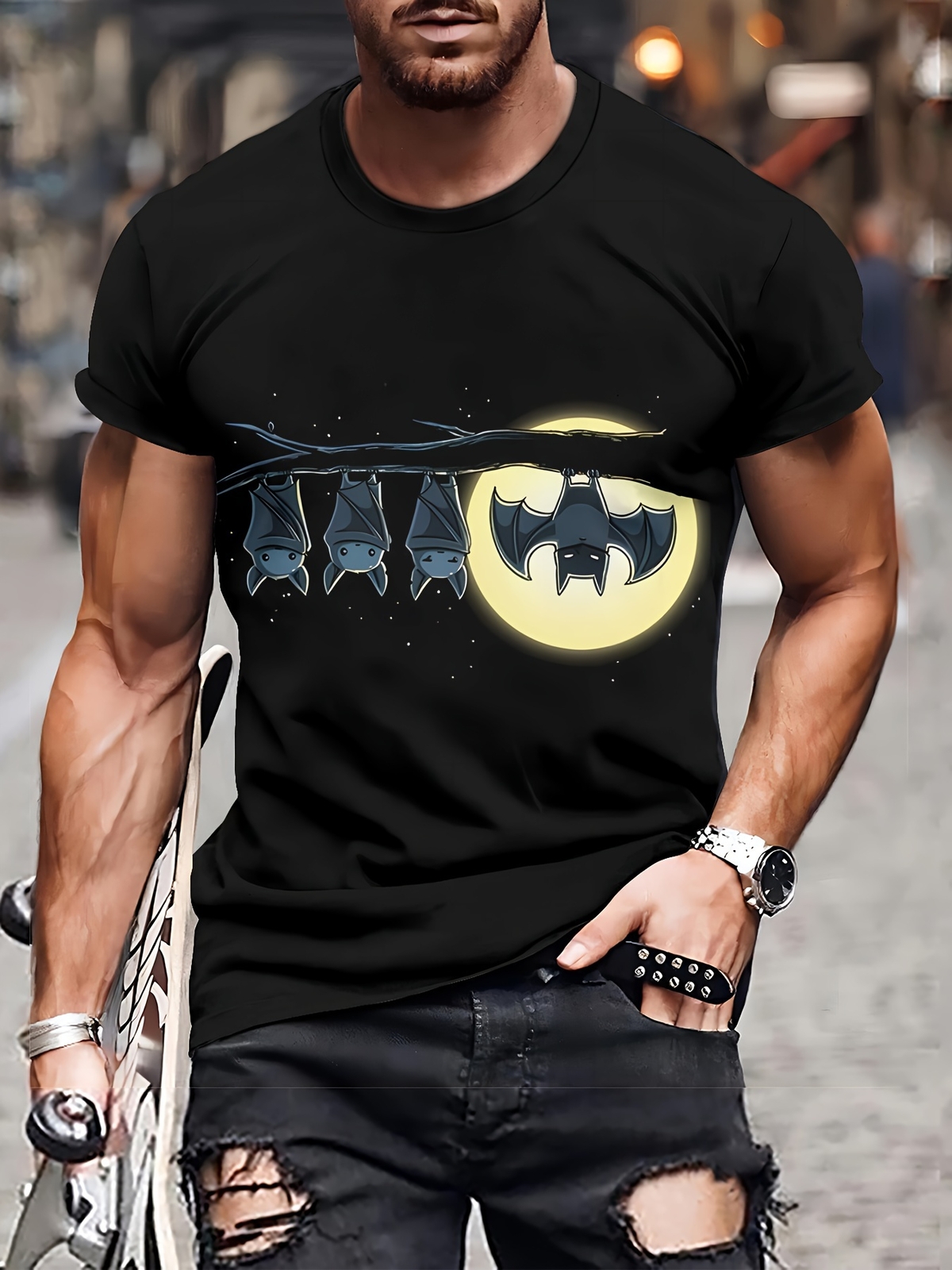 Men's 3D Printed Fashionable T-shirt - Casual Breathable Polyester Fiber, Machin