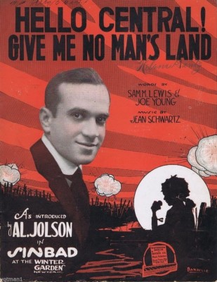 Hello Central Give Me No Man's Land, Al Jolson, 1918, WW I Sheet Music
