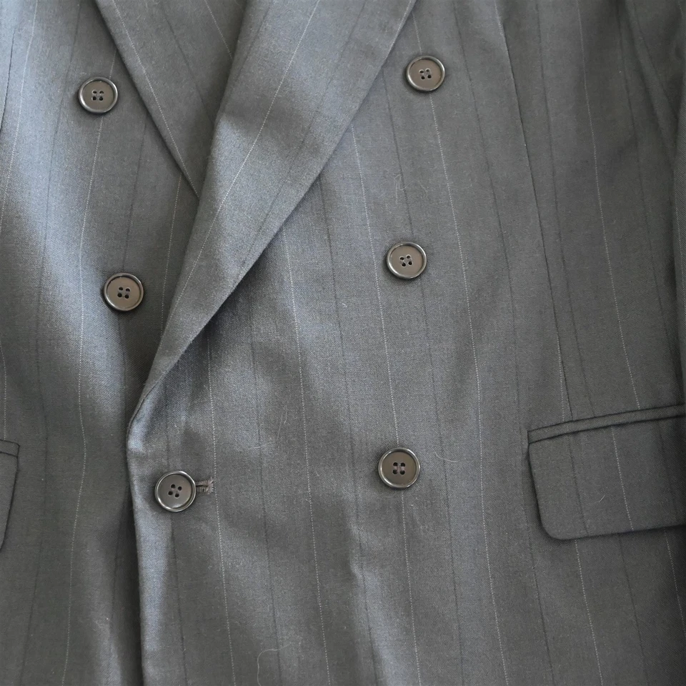 De Colección Hecho en EE. UU. 42R 34x30 Azul Rayas Doble Pecho Para Hombre Chaqueta Pantalones Traje Foto 3 de 4