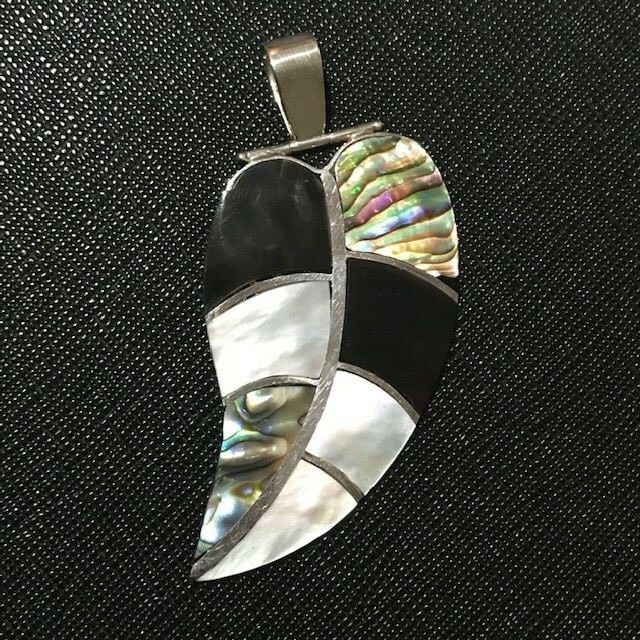 Pendentif Argent 925 - Pierre Paua/Abalone Et Onyx - Vert/blanc/noir - Neuf Avec étiquettes