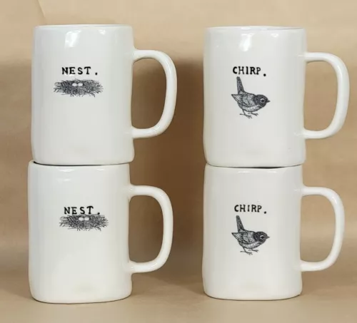 Rae Dunn Magenta Big M Chirp & Nest Mug Set Of 2 HTF Vintage Set #2 READ