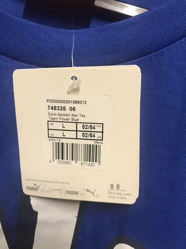 Puma Mens Mario Balotelli Why Always Puma Blue Italia T-Shirt Size Large BNWT - Picture 6 of 10