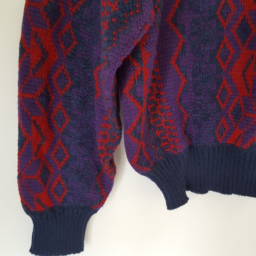 Suéter Pullover Colorido De Colección Años 90 Para Hombre Talla M Geométrico Acrílico Abuelo Púrpura - Imagen 3 de 6