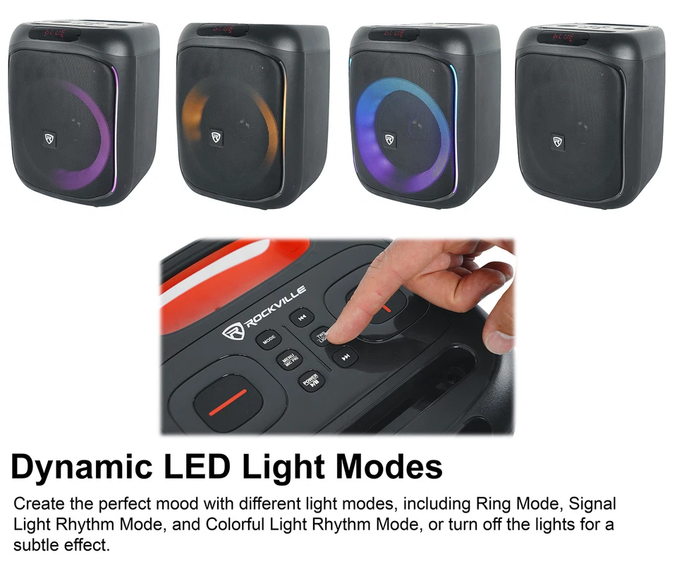Rockville ROCKBOX PRO V2 6.5" 150w Portable LED Party Bluetooth Speaker Mic In - Image 3 of 4