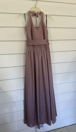NWD VERA WANG WHITE Size 6 V-Neck Halter Maxi Dress Gown Satin Charmeuse Blush - Picture 12 of 15