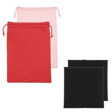 Ski Goggle Bag, Microfiber Bag with Cleaning Cloth 2 Pcs Red/Pink