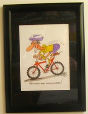 sporting cartoon of cyclist finding potholes in road limited editon framed print