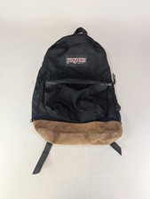 Vintage Jansport Backpack Black Suede Leather Bottom 90s Retro Made in USA
