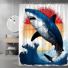 Shark and Ocean Wave Shower Curtain Graphic Print