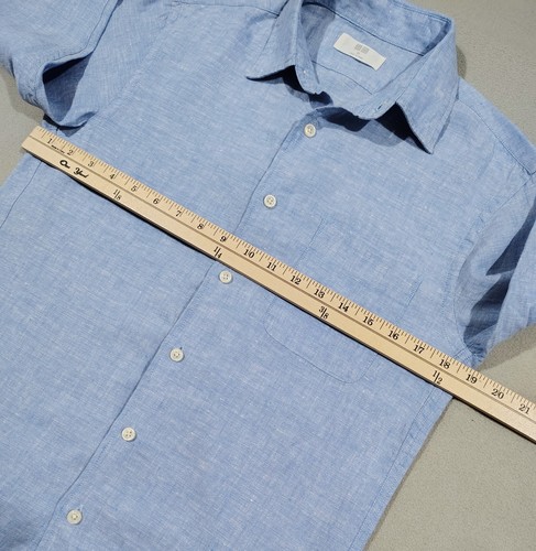 Uniqlo 100% Linen Men's Shirt Blue Long Sleeve Button Up Lightweigh Preppy XS - Picture 8 of 10