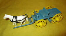 Vintage Marx Western Town Play Set 60mm Blue Buckboard Wagon W/Horse  Harness