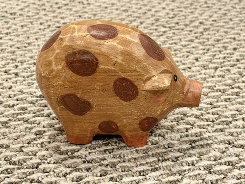 Vtg Hand-Carved Wooden Pig Figurine - Primitive Folk Art Rustic Farmhouse Decor