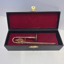 Miniature Replica Gold Trombone In Red Velvet Case. 5 1/2  