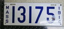 Massachusetts Porcelain License Plate 1914 Tag 14 Enamel #13175 (AYCF)