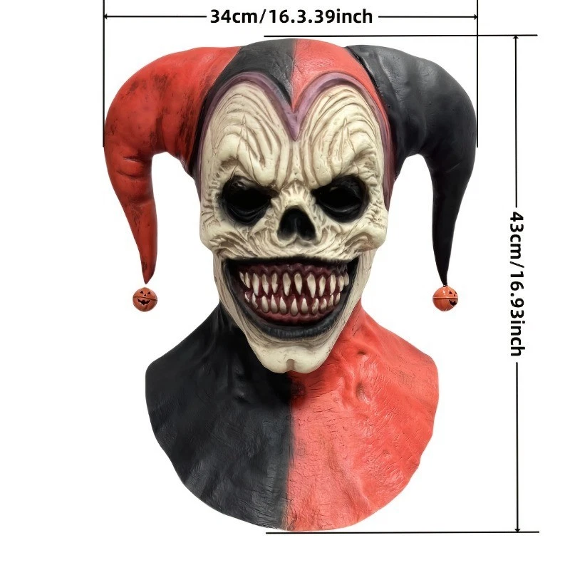 Full Face Menacing Clown Latex Mask Halloween Scary Clown Mask Horned Horror - Image 3 of 4
