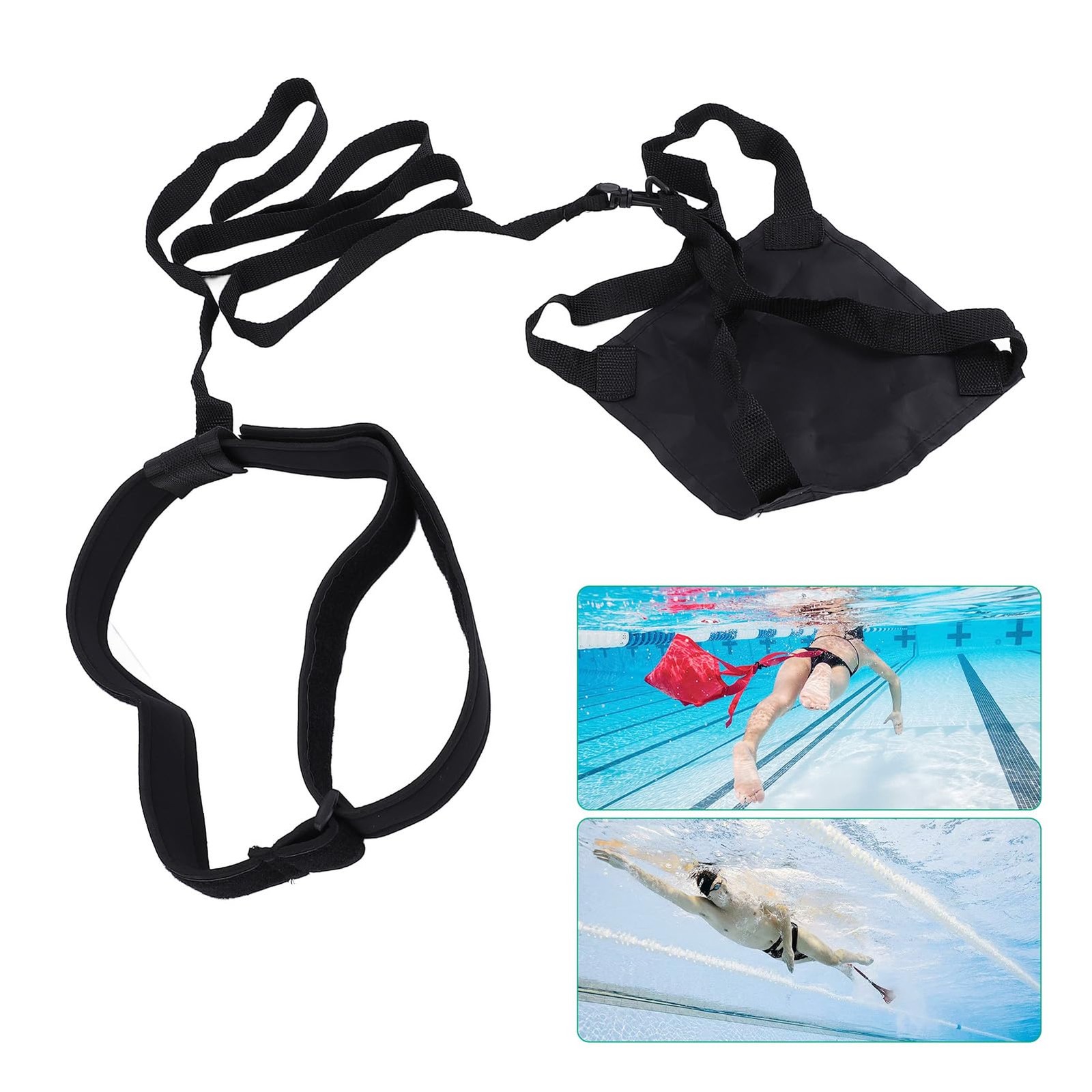 Swim Parachute, Swimming Resistance Belt Training Exerciser with Drag , Harness