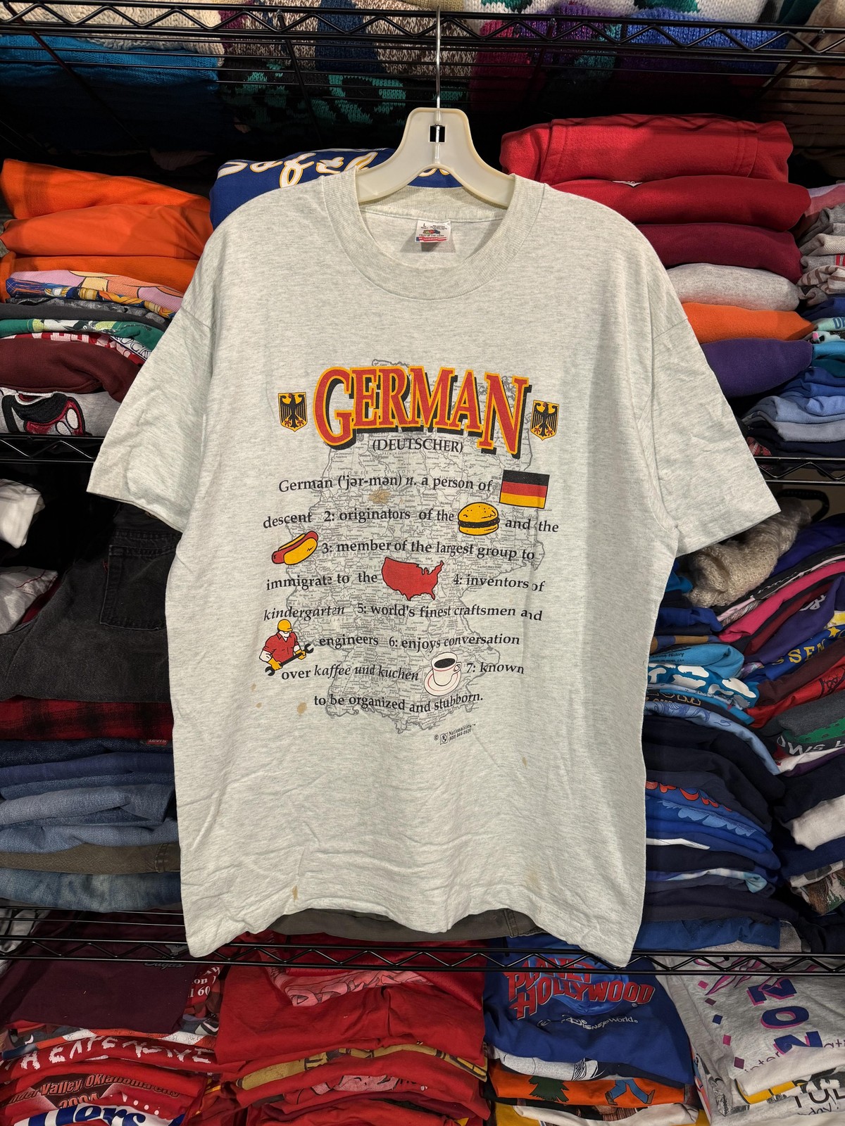 Vintage Fruit Loom Shirt Mens Large Gray German Map Graphic Made USA 90s