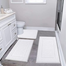 Pauwer Bathroom Rug Set - 3 Piece 18"x26" 20"x32" U Shape 20"x24", White