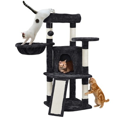 Cat Tree, 42in Cat Tower for Indoor Kittens, Pet Play House w/Large Perch, Black