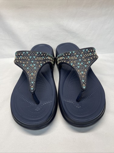 Crocs LiteRide Damen-Flip-Flop-Sandalen Größe 10 blau geometrisches Muster 207648