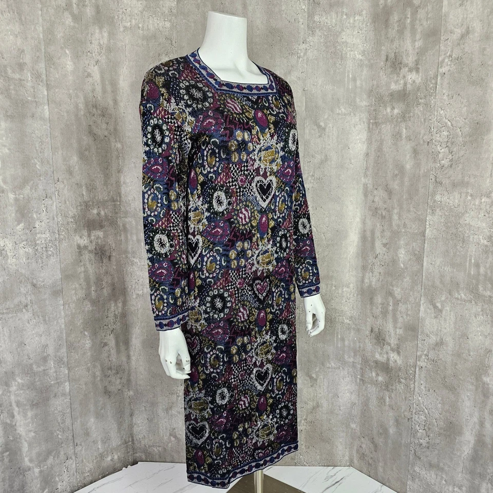 Vintage 80s Missoni Orange Label Size M Kaleidoscope Hearts Tapestry Knit Dress - Image 4 of 4