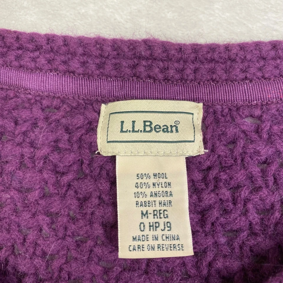 LL Bean Womens Purple Cardigan Sweater Wool Blend Cottagecore Medium - Image 2 of 4