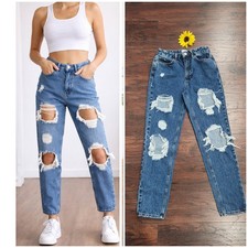 BDG Urban Outfitters Mom Jeans Size 27 High Rise Distressed Ripped Denim Blue