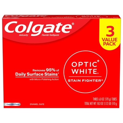 Colgate Optic White Stain Fighter Whitening Toothpaste, Clean Mint 4.2Oz Ex01/26