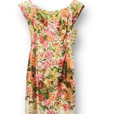1950s Robert David Morton Cream Silk Vibrant Floral Sequin Tea Dress XS 34-23-34