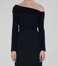 Enza Costa Women's Black Cashmere One-Shoulder Top Size Small