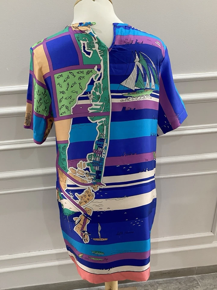 S51# Emilio Pucci Dress XL – Multicolor Nautical Map Print - Image 2 of 4