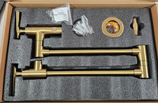 Pot Filler Gold 26.6 inch Double Joint Swing Arm Wall Mount Faucet Steel 1 Hole