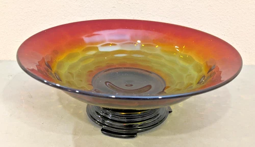 Vintage Cambridge Glass 2.5"x9.5" Red Rubina Optic Block Console Bowl & Pedestal