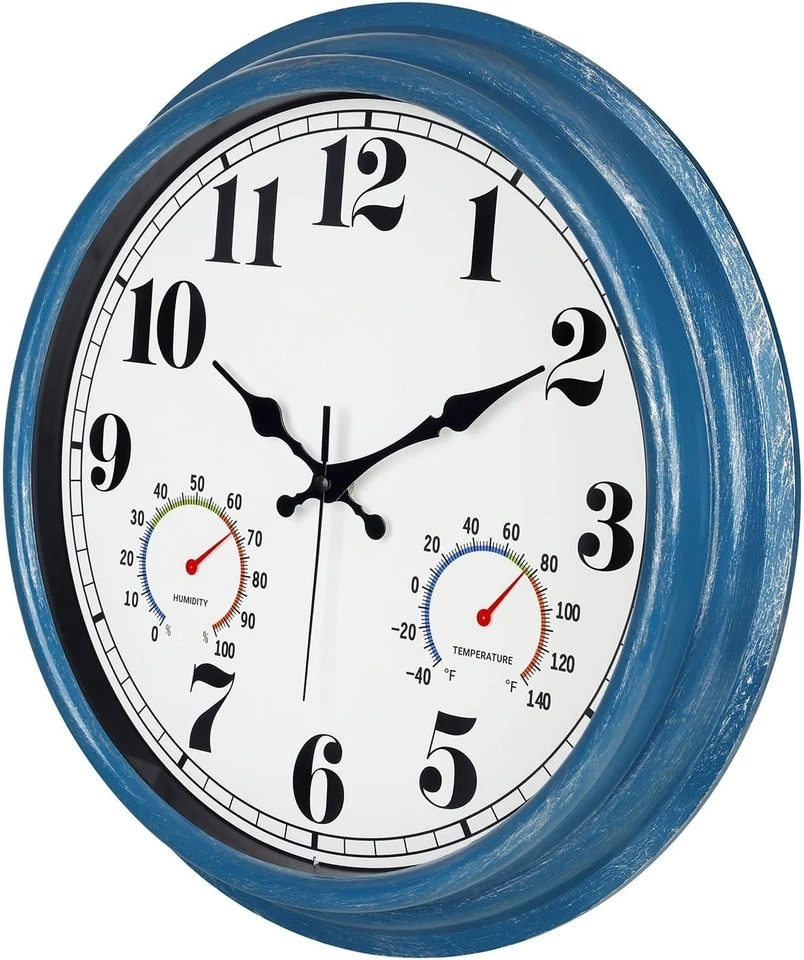Silent Sweep 16-Inch Blue Clock - Waterproof, Retro Design for Indoor & Outdoor - Image 4 of 4