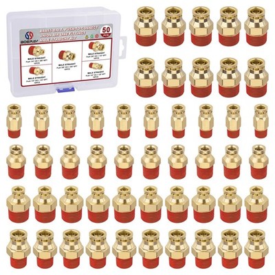 Boeray 50pcs Quick Push to Connect 1/4''+3/8''OD × NPT Thread - 50pcs, Gold 