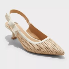 Women's Milan Raffia Slingback Heels   A New Day Beige Size 8.5   New With Tags