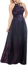 Betsy  Adam Womens Metallic Gown Dress Navy sz 2P Pleated Ombre 349 Prom MOB