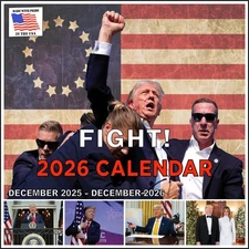 2026 Fight! Calendar 12" x 18" Donald Trump Gift Wall Color USA MADE 13-Months