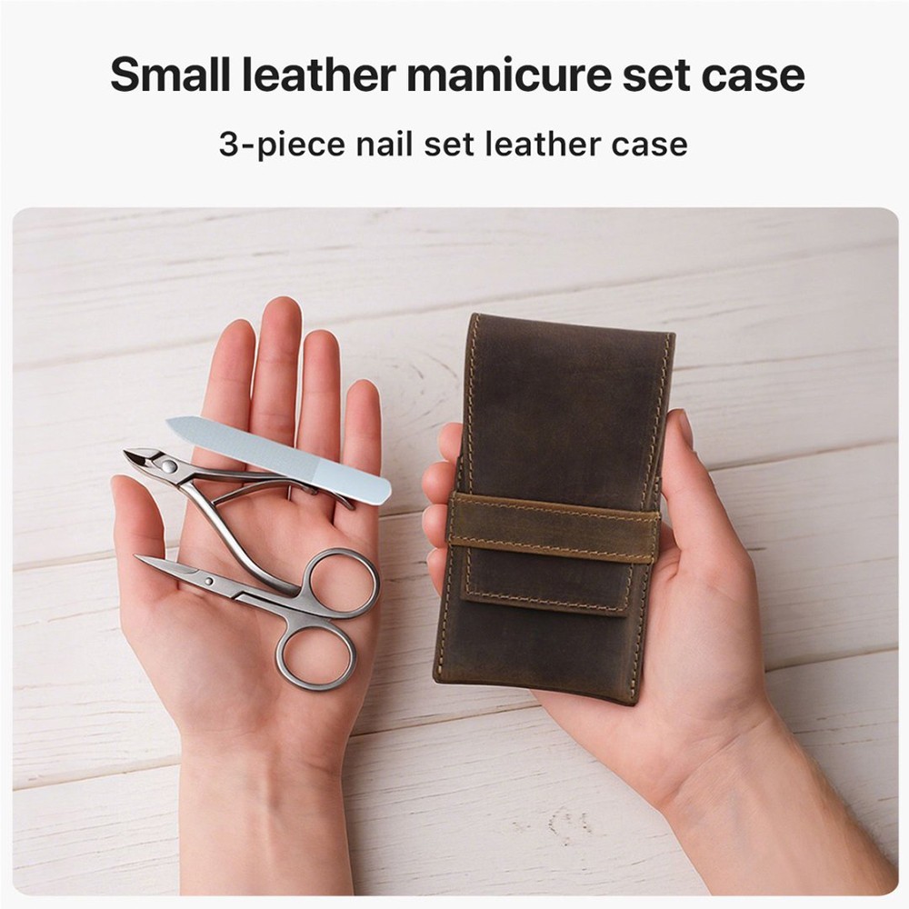 Genuine Leather Nail Clipper Manicure Case Travel Tweezer scissors Makeup Bag