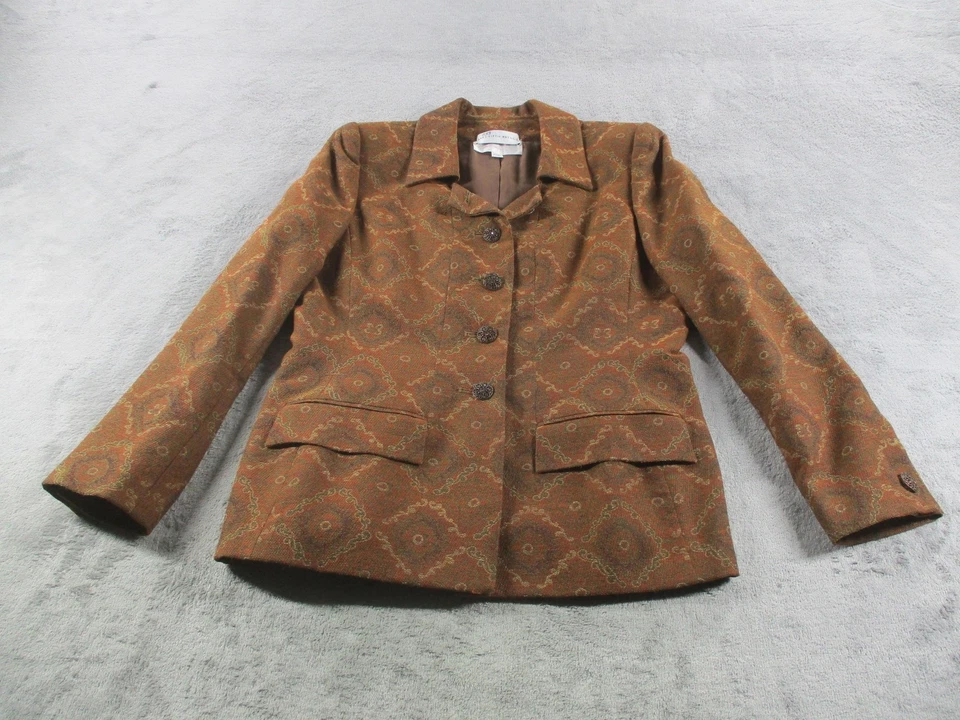 Traje Falda Vintage Oscar De La Renta Mujer 16 Marrón Mezcla Lana Jacquard Años 80 Foto 2 de 4